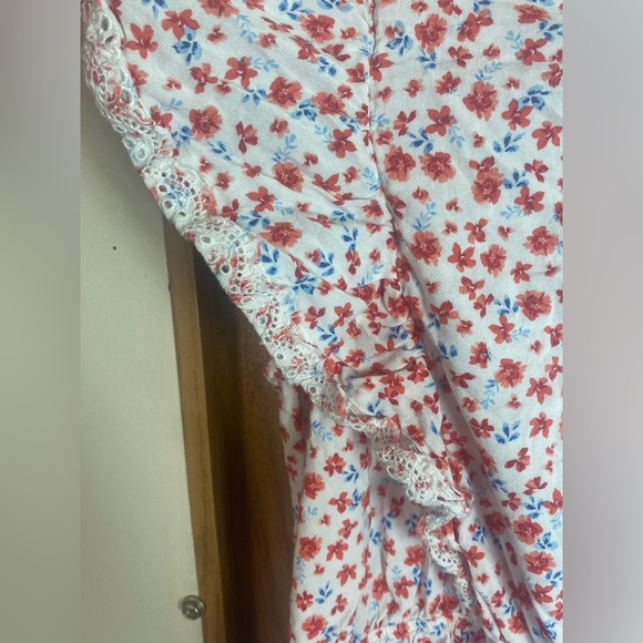 Old Navy Floral Ruffle Sleeve Tie Back Dress White Red Blue Plus Size 3X - Picture 6 of 10